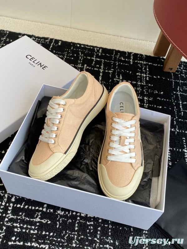 2025 Women Celine Pink Canvas Leather Sneakers