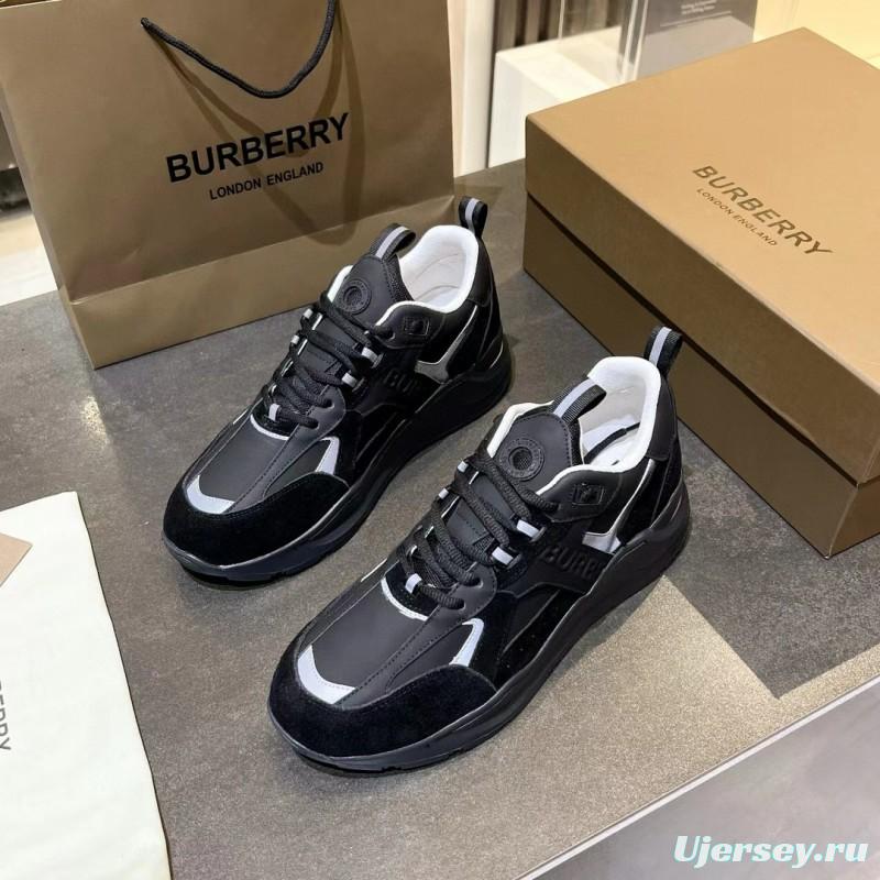 2025 Unisex Burberry Black White Leather Suede Sneakers MJ00380