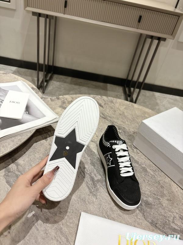 2025 Women Dior Black White Knit Leather Sneakers KFY00330