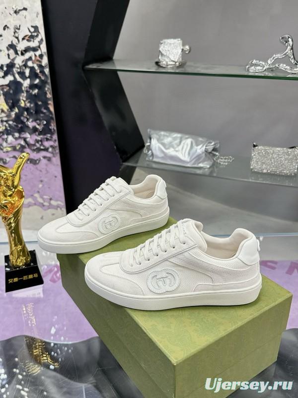2024 Unisex Gucci White Leather Suede Sneakers MJ00310