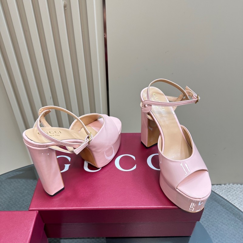 2025 Women Gucci Pink Patent Leather Platform Sandals
