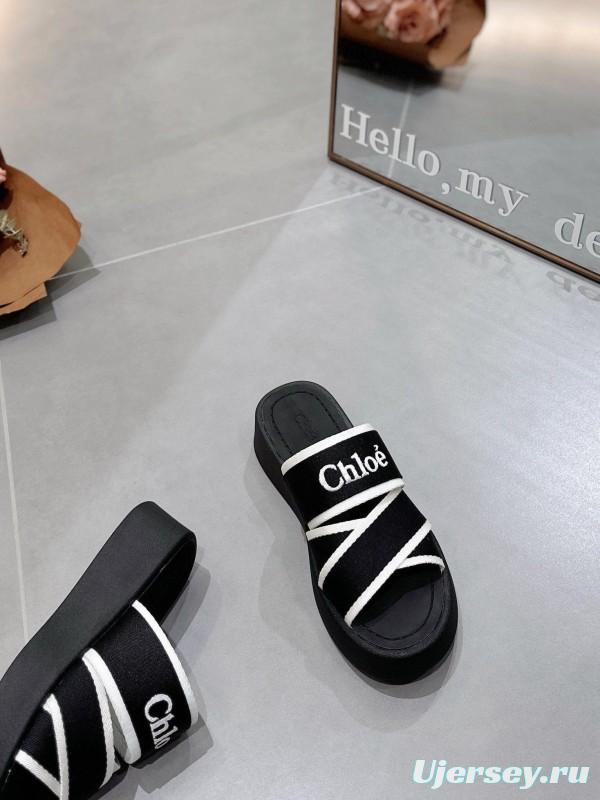 2025 Chloe Black White Knitted Embroidery Slippers LY00240