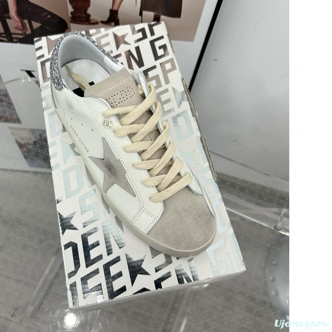 2024 Women GGDB White Grey Leather Suede Sneakers