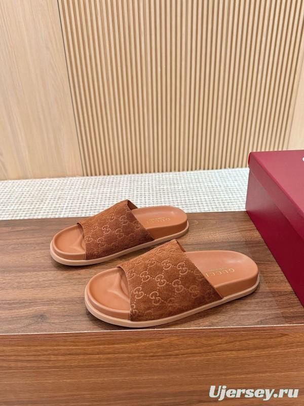 2025 Women Gucci Brown Suede Leather Slippers