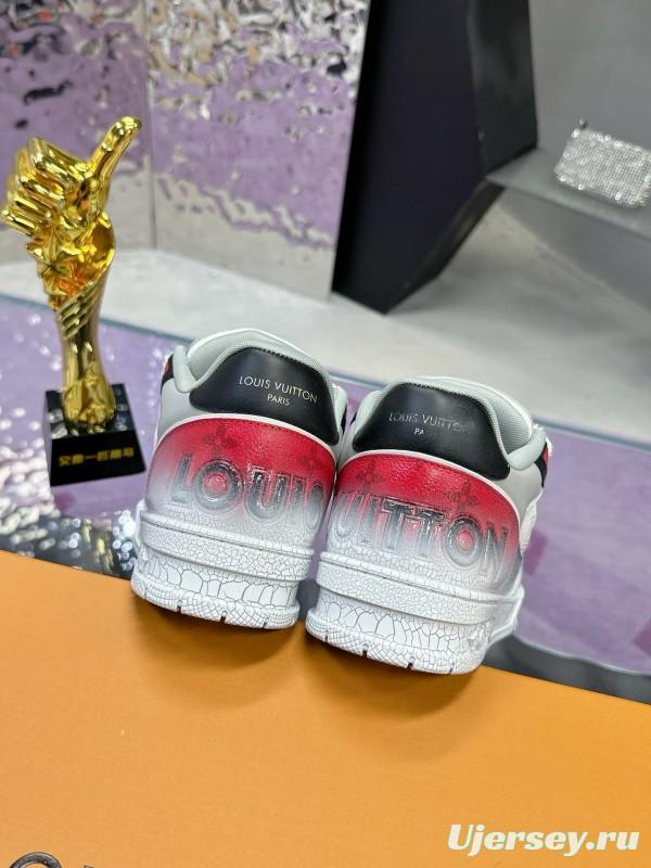 2024 Unisex Louis Vuitton White Gray Pink Leather Mesh Trainer