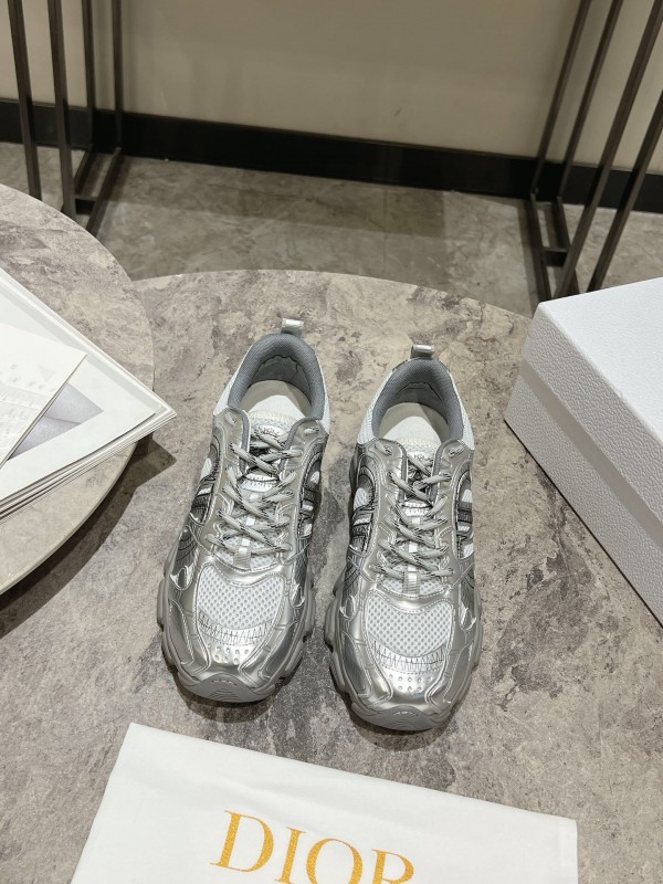 2025 Women Dior Silver Mesh Leather Running Sneakers