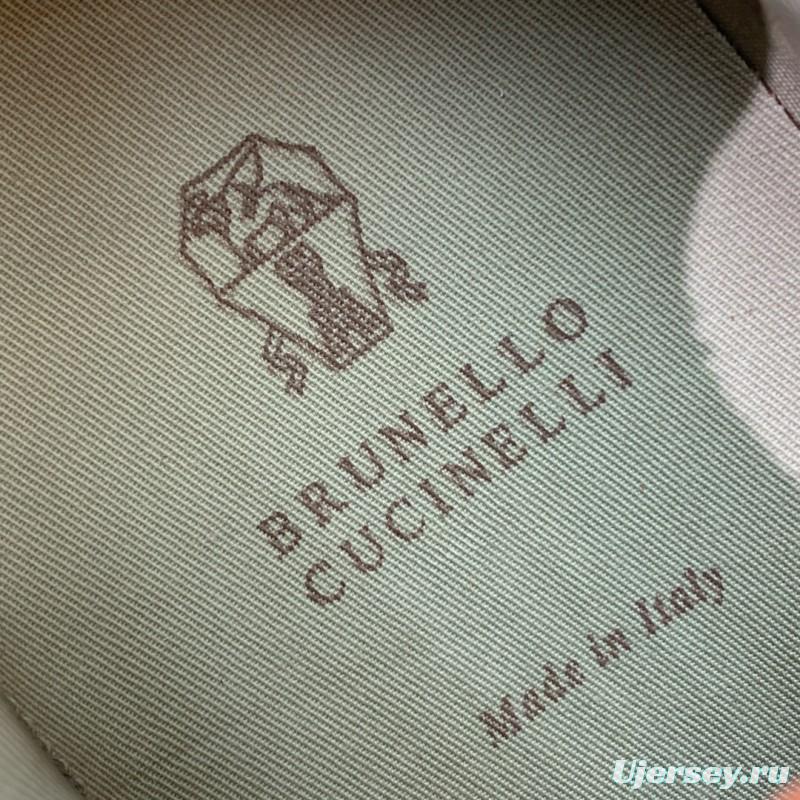 2025 Unisex Brunello Cucinelli Grey Brown White Suede Fabric Sneakers LY