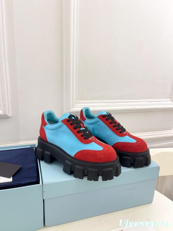 2025 Unisex Prada Blue Red Suede Silk Casual Sneakers KFY00310(F)/KFY00330(M)