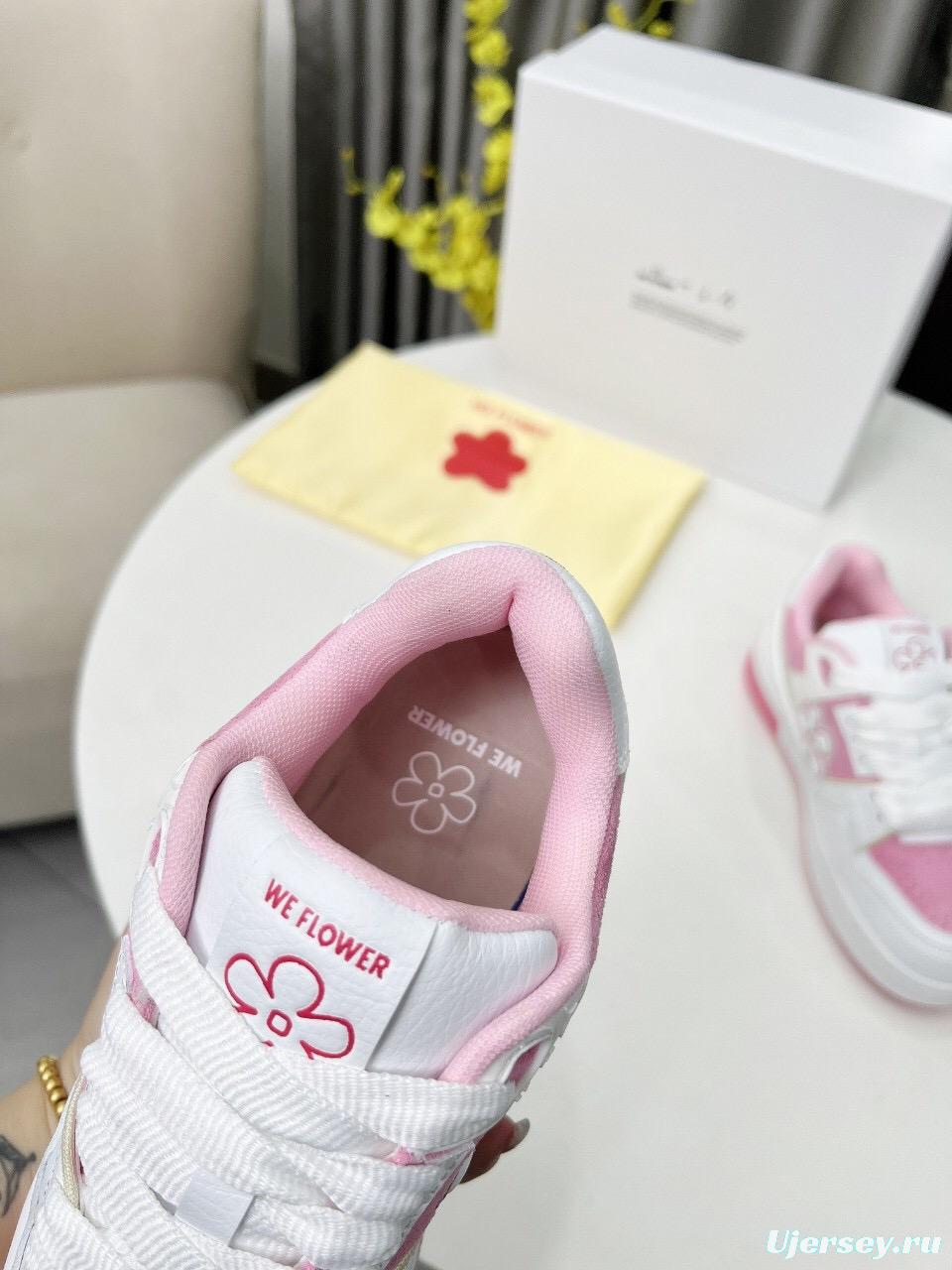 2025 Unisex WEFLOWER White Pink Suede Leather Sneakers LY00280