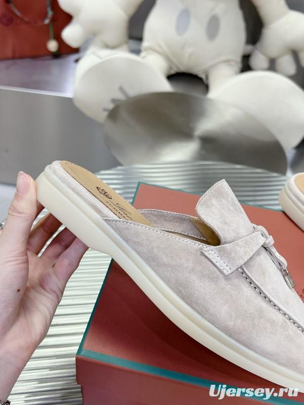 2024 Slippers Loro Piana Light Gray Suede Loafers MJ00270
