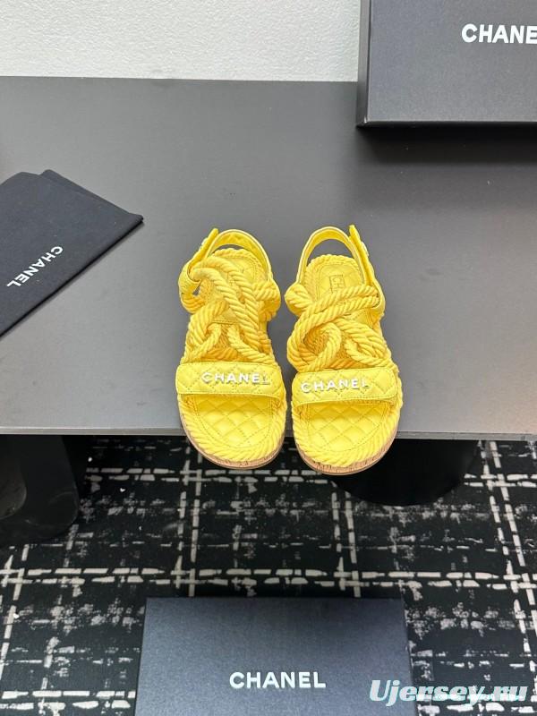 2025 Slippers Chanel Yellow Rope Cork Sole Sandals LY00260