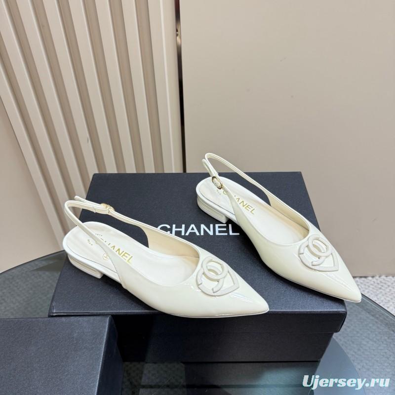 2025 Women Chanel White Leather Slingback Pumps