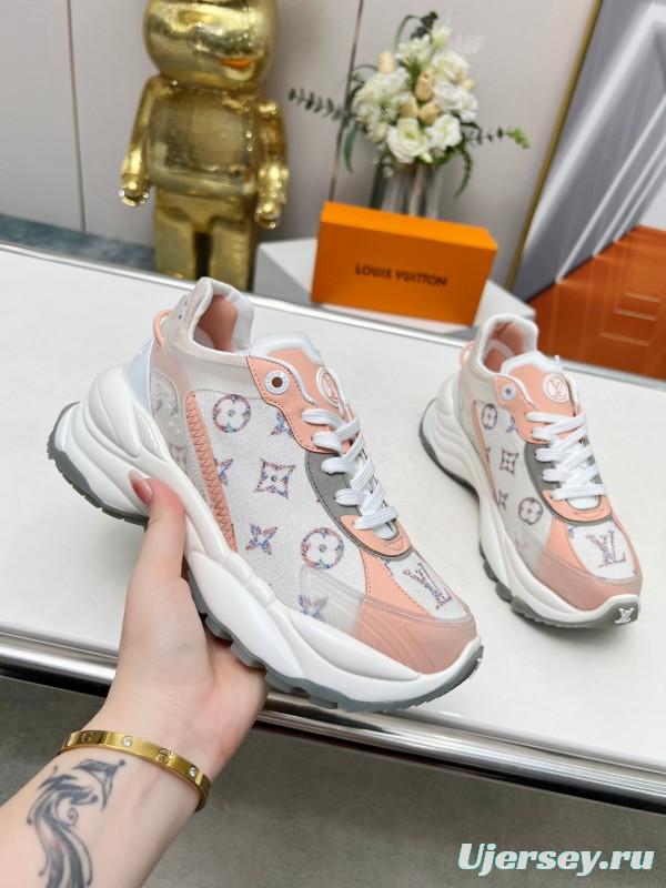 2025 Unisex Louis Vuitton Pink White Leather Tech Fabric Sneakers Monogram LY00340