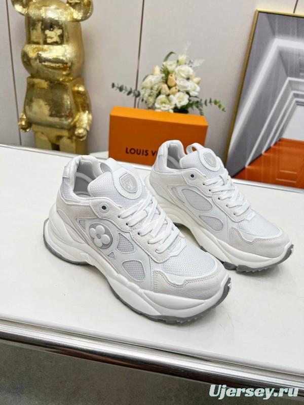 2025 Unisex Louis Vuitton White Leather Mesh Running Shoes LY00340