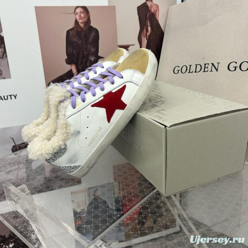 2025 Women GGDB White Red Shearling Leather Sneakers