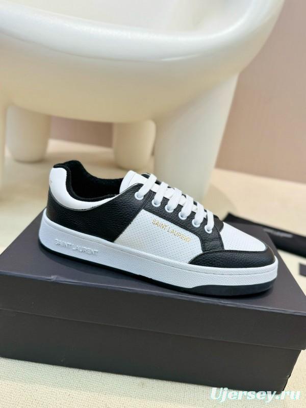 2024 Unisex Yves Saint Laurent Black White Silk Leather Sneakers MJ00350