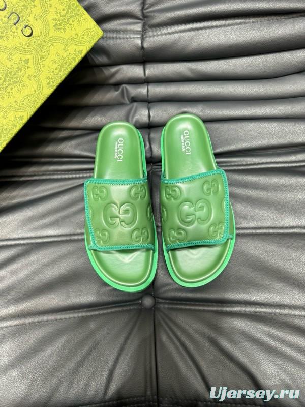 2024 Gucci Green Leather Slippers MJ00200