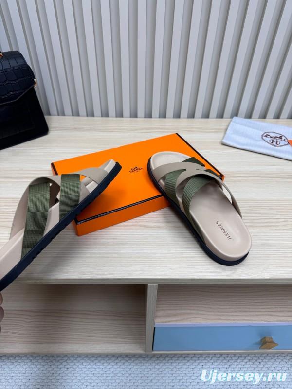 2025 Slippers Hermès Beige Green Rubber Slippers