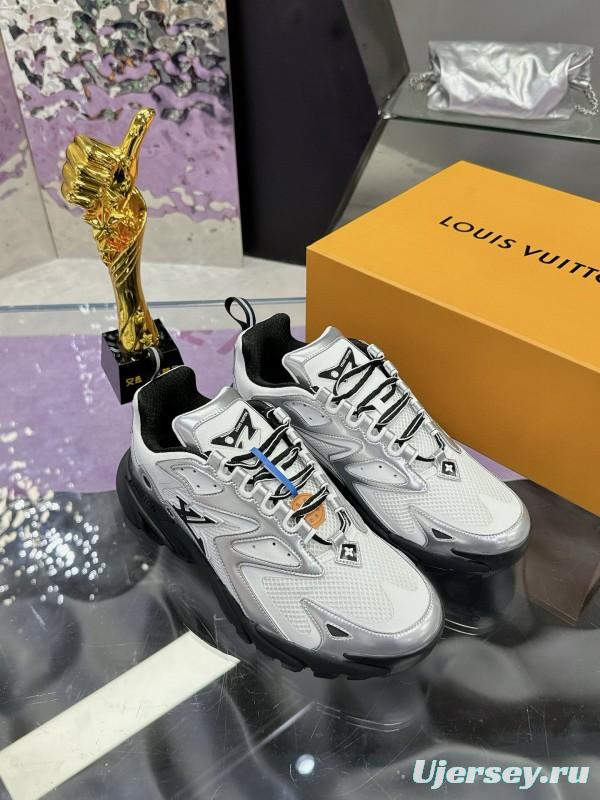 2025 Men Louis Vuitton White Black Mesh Leather Sneakers LY00320