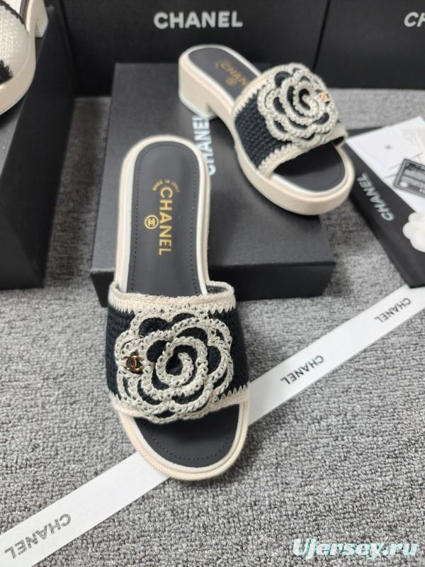 2025 Slippers Chanel Black White Crochet Sandal