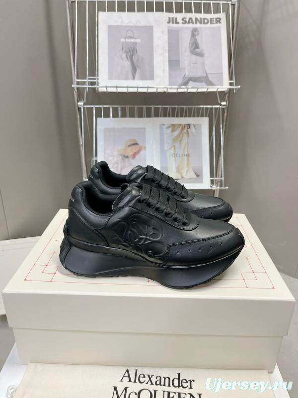 2024 Unisex Alexander McQueen Black Leather Sneaker Seal Logo MJ00370