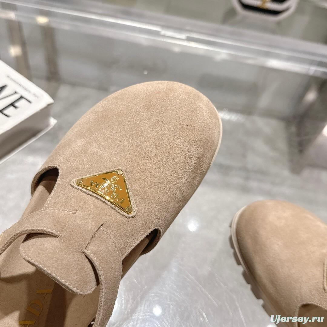 2025 Women Prada Beige Suede Slingback Flat LY00270