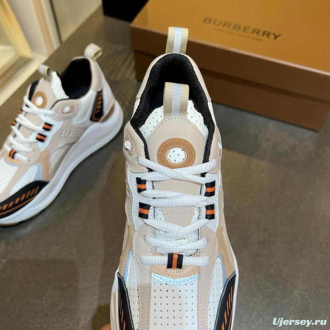 2025 Unisex Burberry Beige White Black Leather Suede Mesh Chunky Sneakers MJ00380(F/W)