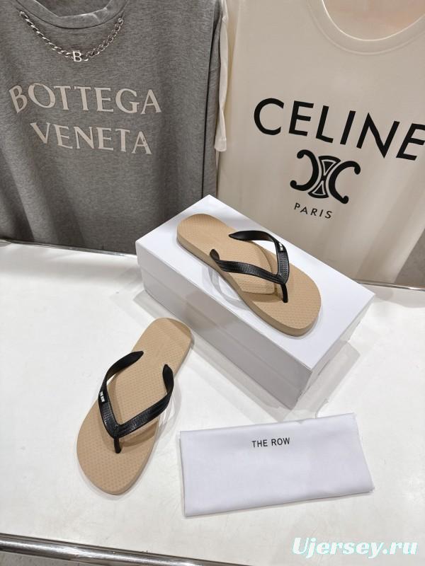 2025 Unisex The Row Beige And Black Leather Casual Flip-Flops Handmade KFY00160