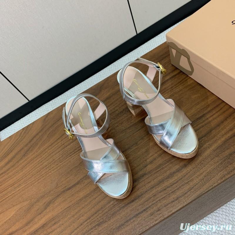 2025 Women Gianvito Rossi Silver Leather Platform Sandals