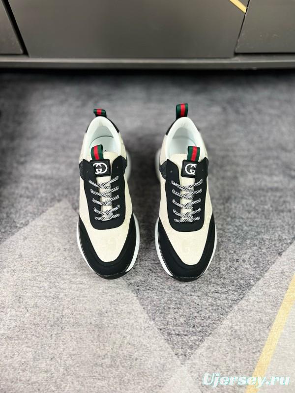 2024 Men Gucci Black White Leather Mesh Sneakers MJ00260