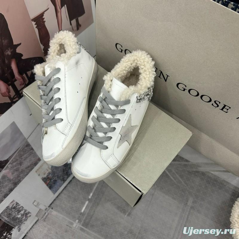 2025 Women GGDB White Grey Leather Shearling Sneakers MJ00260