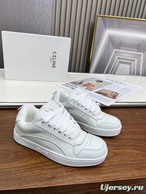 2025 Unisex CELINE White Leather Sneakers KFY00260