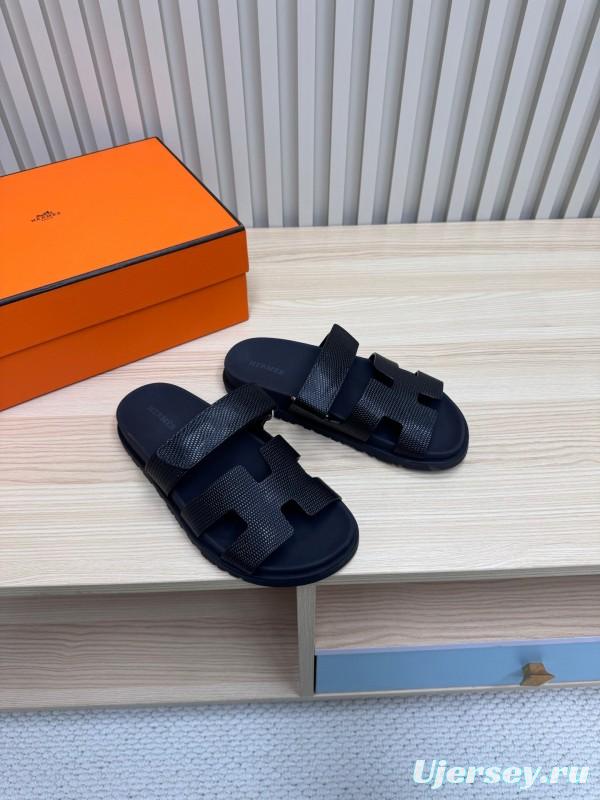 2025 Slippers Hermès Black Leather Slippers