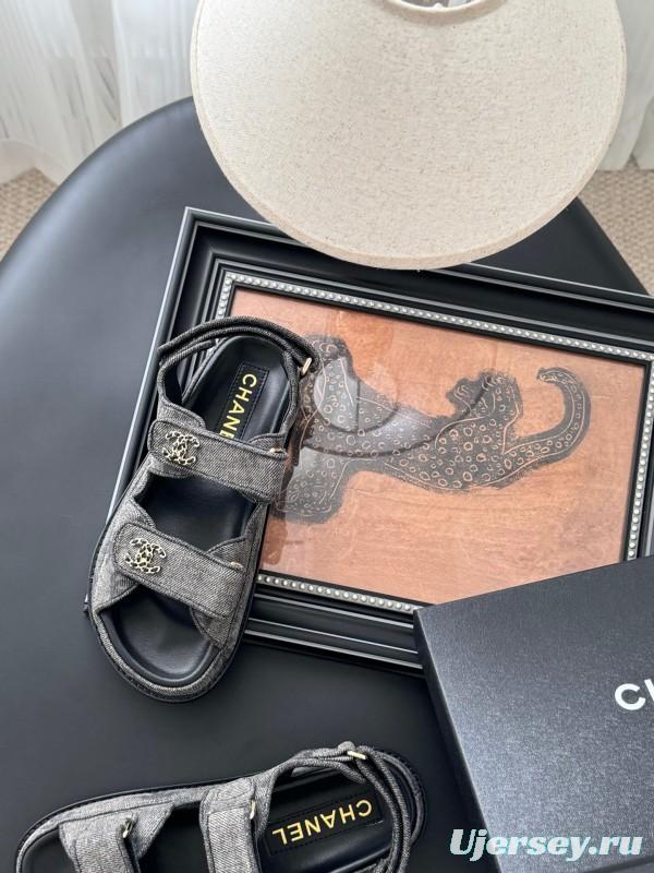2025 Women Chanel Black Fabric Sandals LY00320