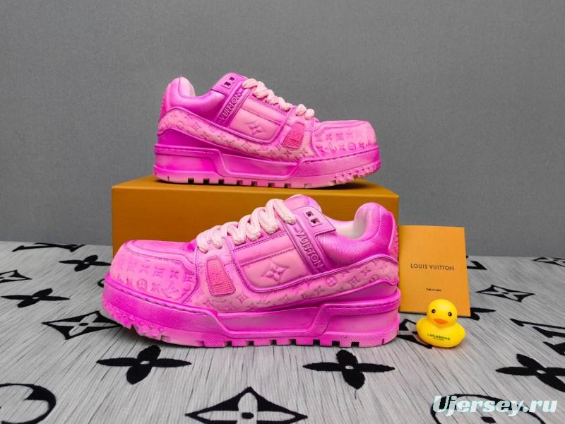 2025 Women Louis Vuitton Pink Leather Sneakers