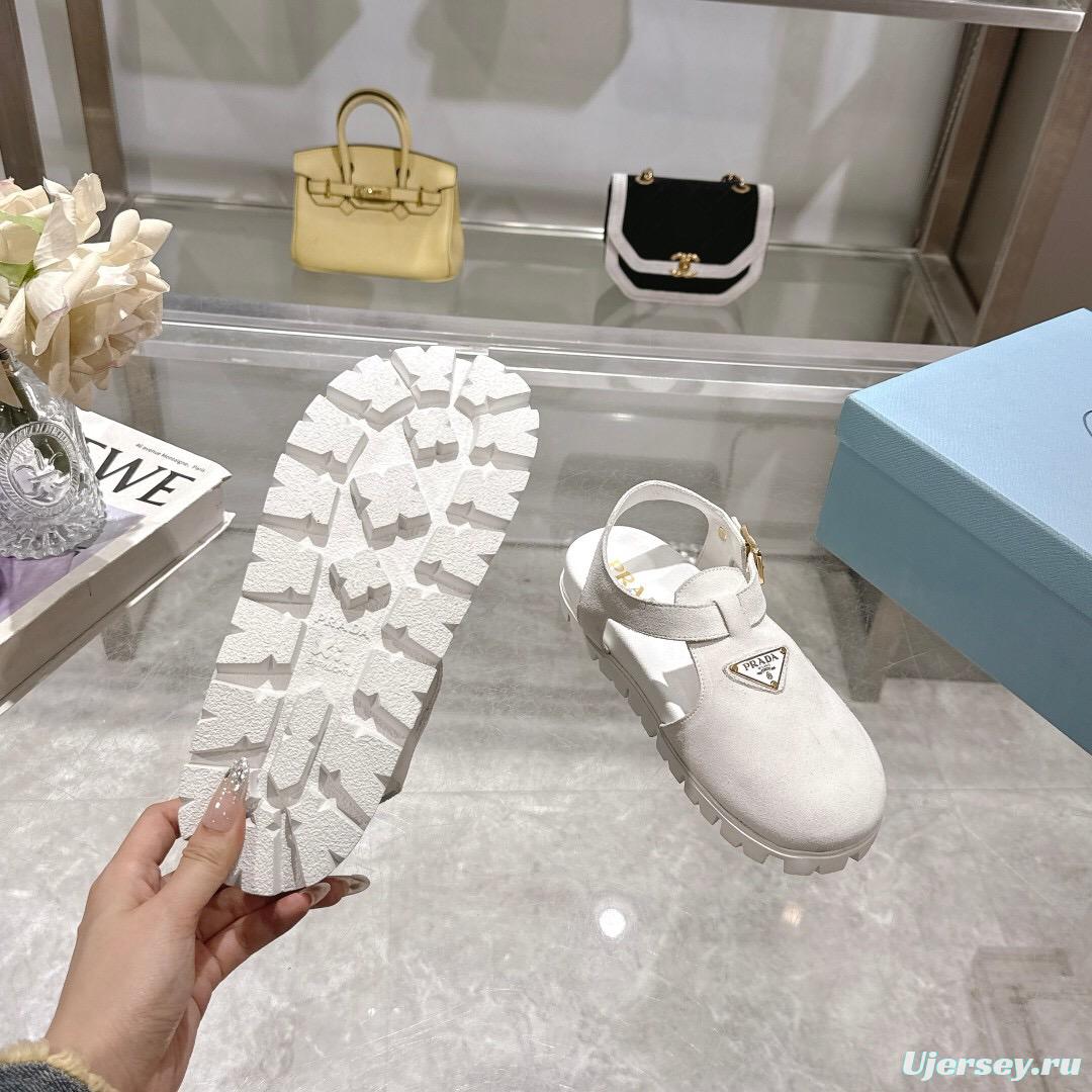 2025 Women Prada White Suede Sandals LY00270