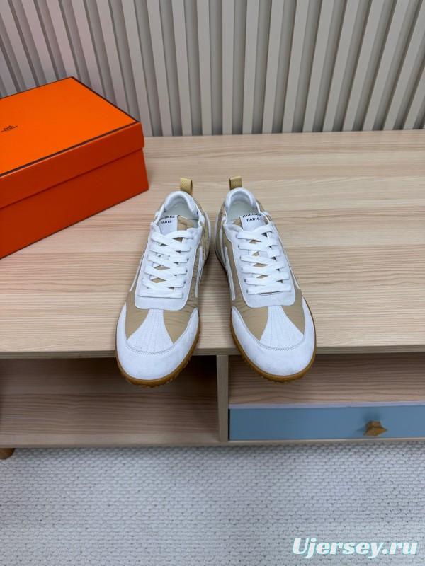 2025 Unisex Hermès White Beige Suede Goat Leather Sneakers Top Version LY00310