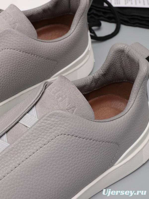 2024 Men Ermenegildo Zegna Light Grey Leather Suede Low Top Sneakers MJ00240