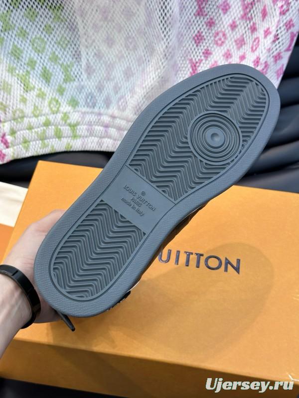 2024 Men Louis Vuitton Black White Leather High-Top Sneakers MJ00420