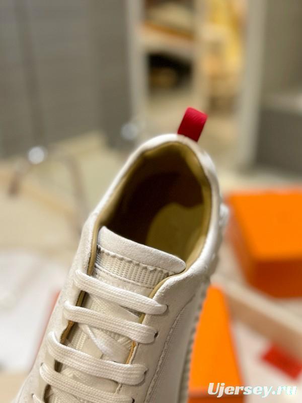2024 Unisex Hermès White Imported Silky Calf Suede Rain Cloth Casual Sneakers MJ00320