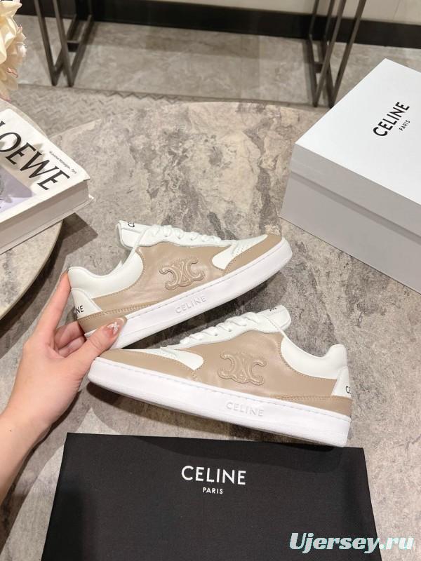 2025 Women Celine Beige White Leather Sneakers
