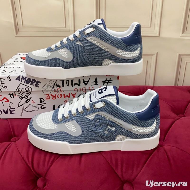 2025 Unisex Dolce & Gabbana Blue White Mesh Denim Sneakers