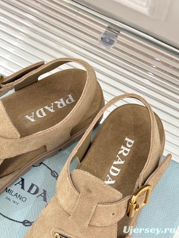 2025 Women Prada Beige Suede Sandals