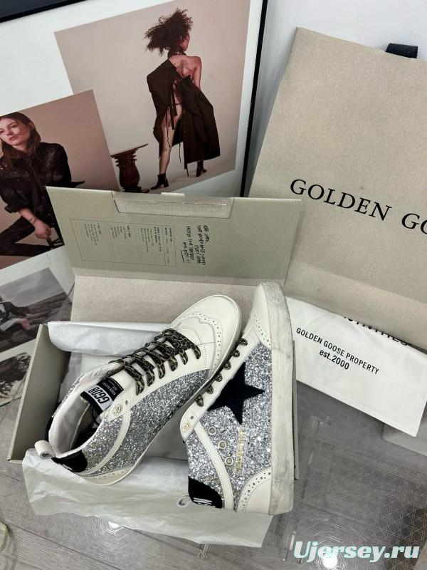 2024 Women GGDB Silver White Leather High Top Sneakers MJ00300