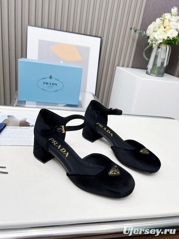 2025 Women Prada Black Suede Mary Jane Buckle LY00270