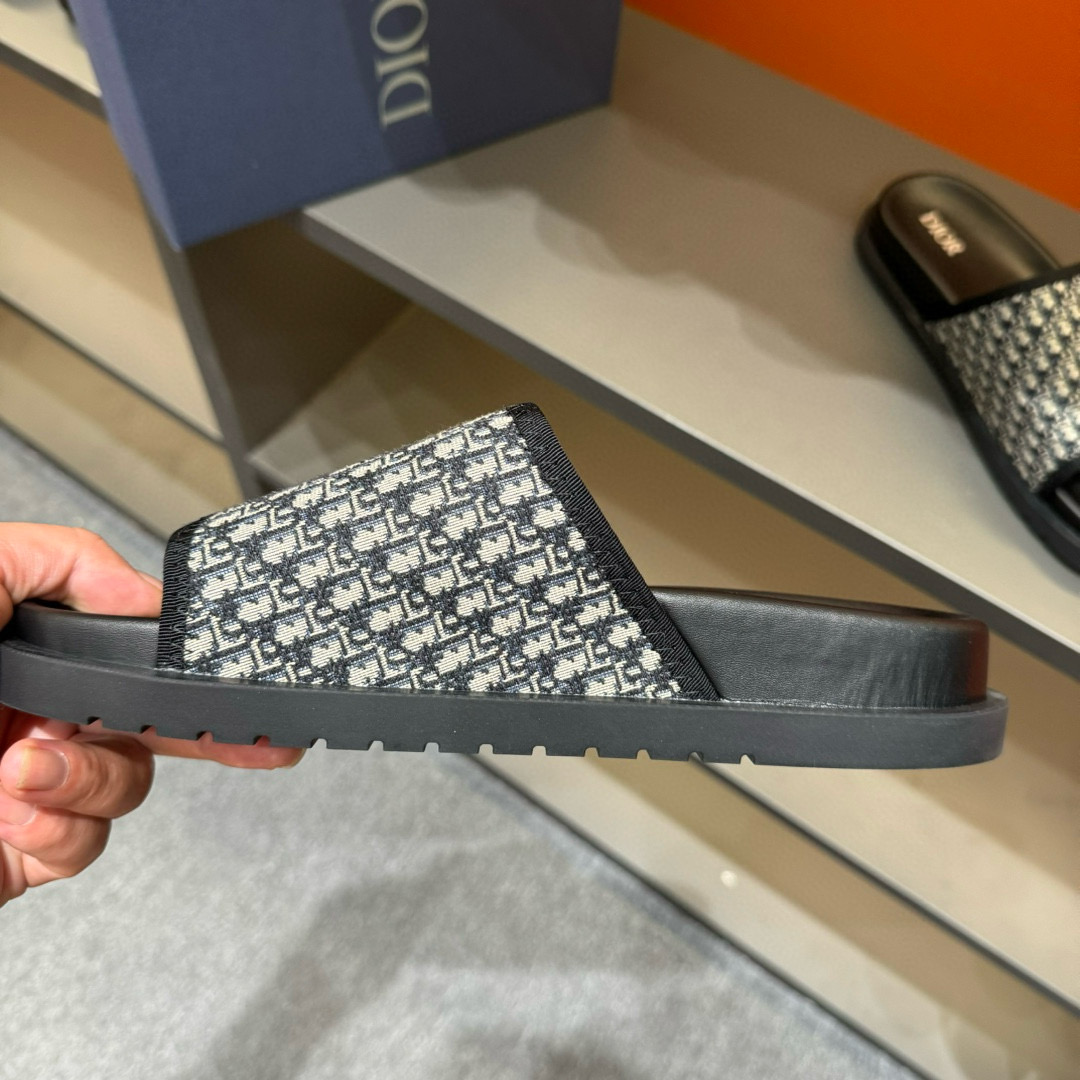 2024 Dior Black Grey Fabric Slippers MJ00180
