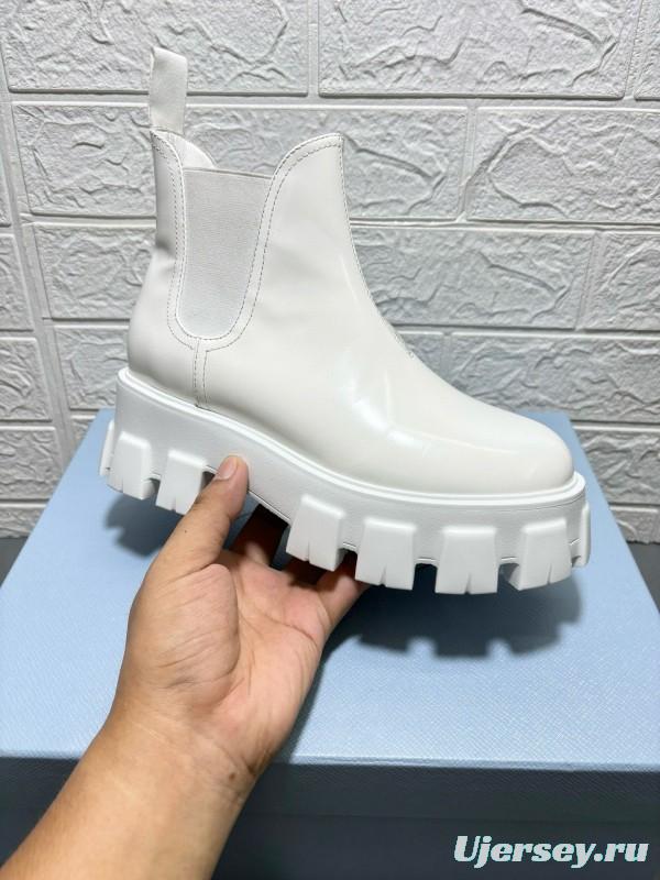 2024 Women Prada White Leather Chelsea Boots MJ00380