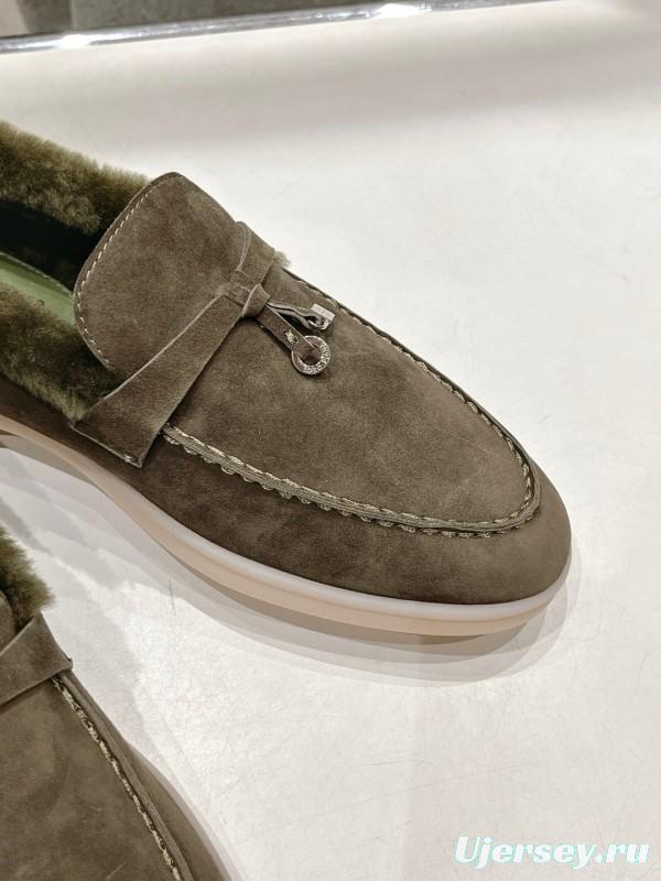 2024 Women LP Brown Suede Loafers With Wool Lining MJ00300