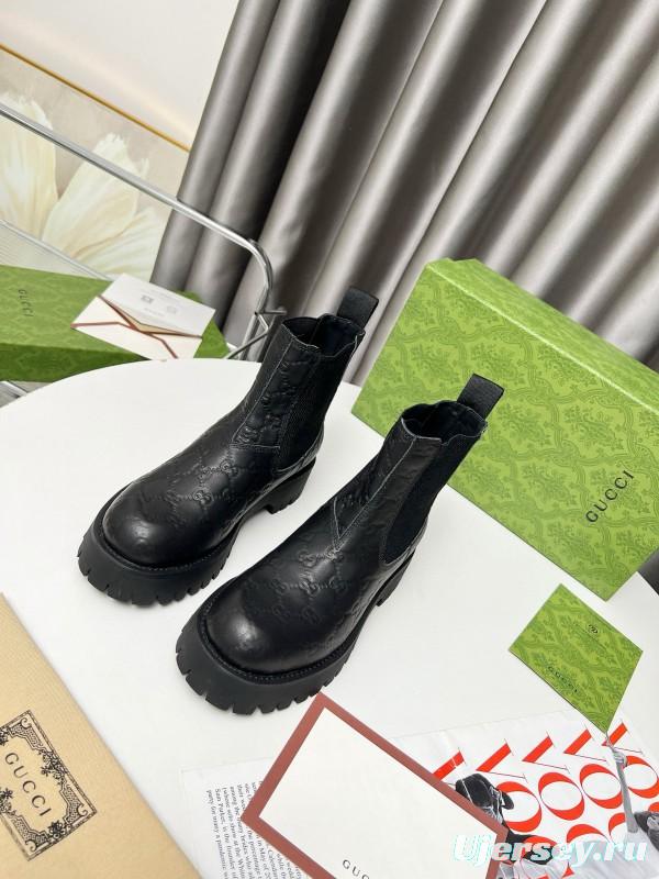 2024 Women Gucci Black Leather Ankle Boots MJ00340