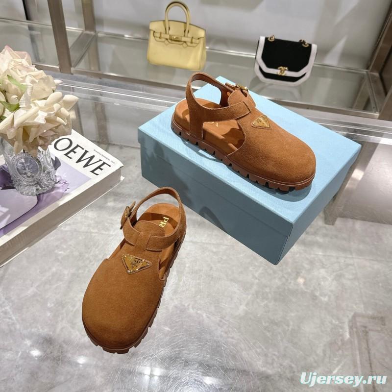 2025 Women Prada Brown Suede Sandals LY00270